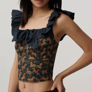Maeve Flutter-Sleeve Crop Blouse